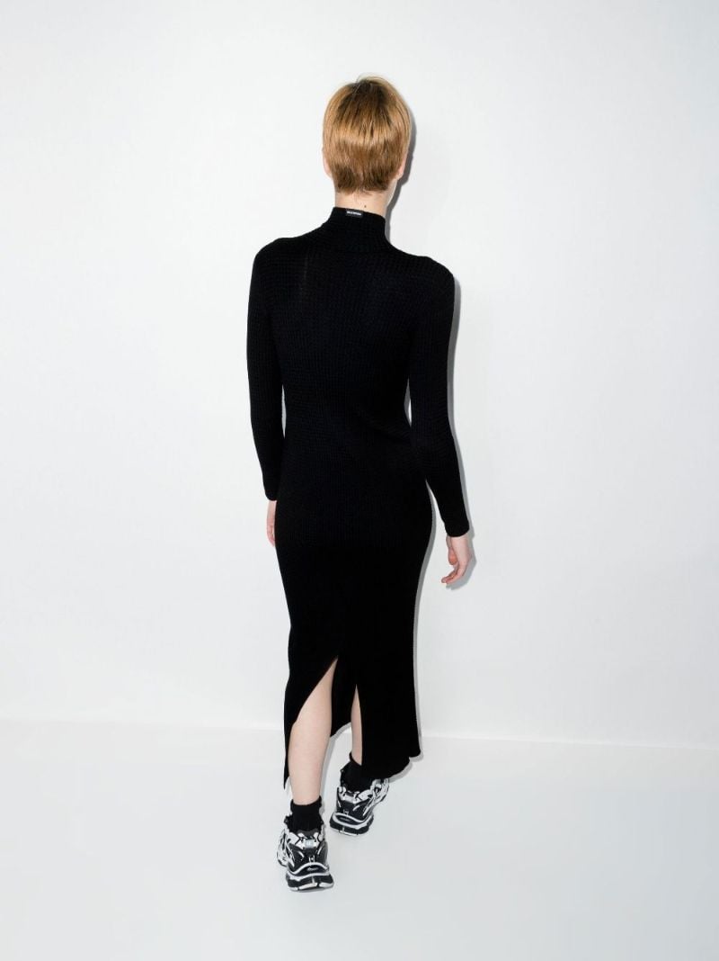 Black Cable-knit Wool Midi Dress