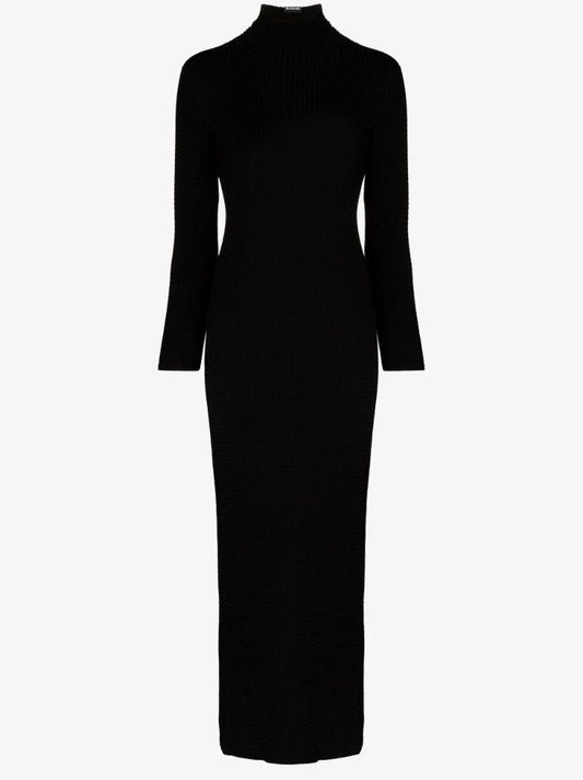 Black Cable-knit Wool Midi Dress