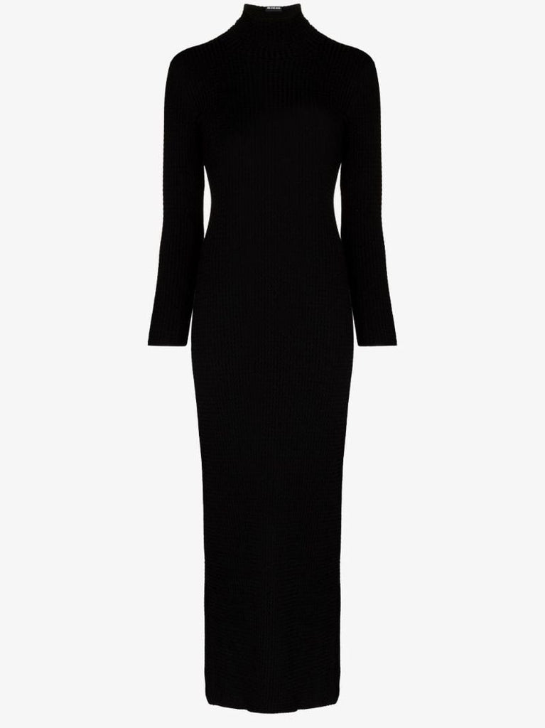 Black Cable-knit Wool Midi Dress