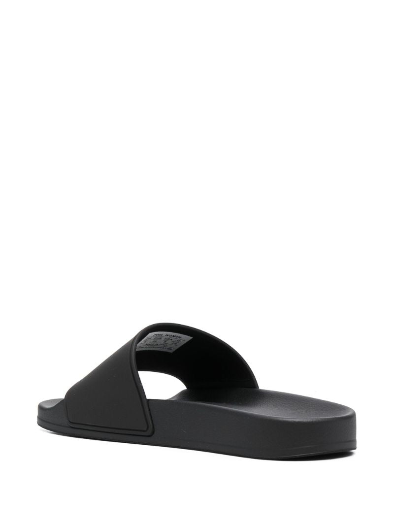 Black Logo Print Rubber Slides