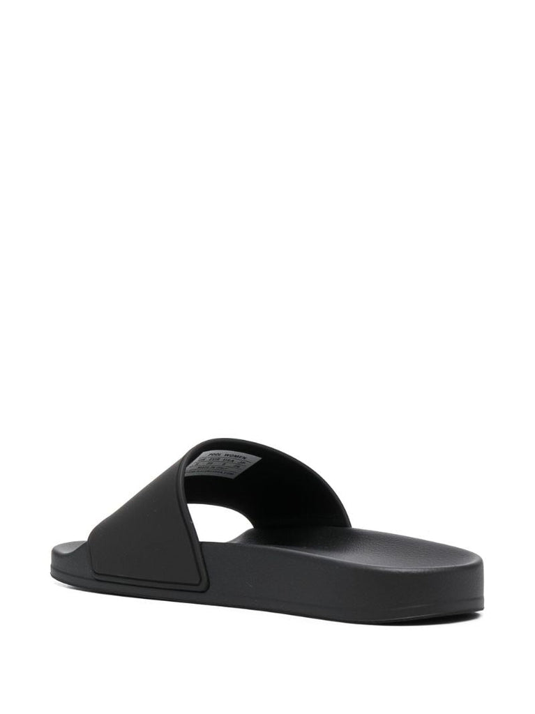 Black Logo Print Rubber Slides