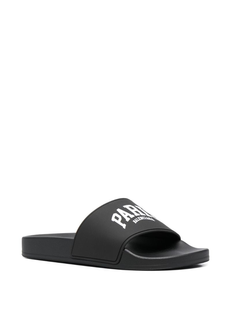 Black Logo Print Rubber Slides
