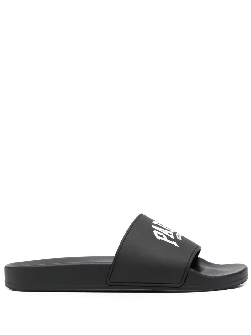 Black Logo Print Rubber Slides