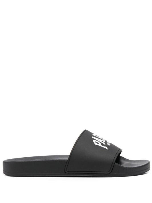 Black Logo Print Rubber Slides