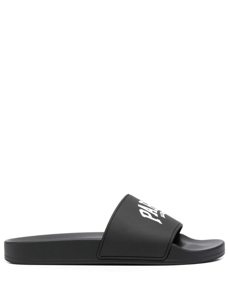 Black Logo Print Rubber Slides