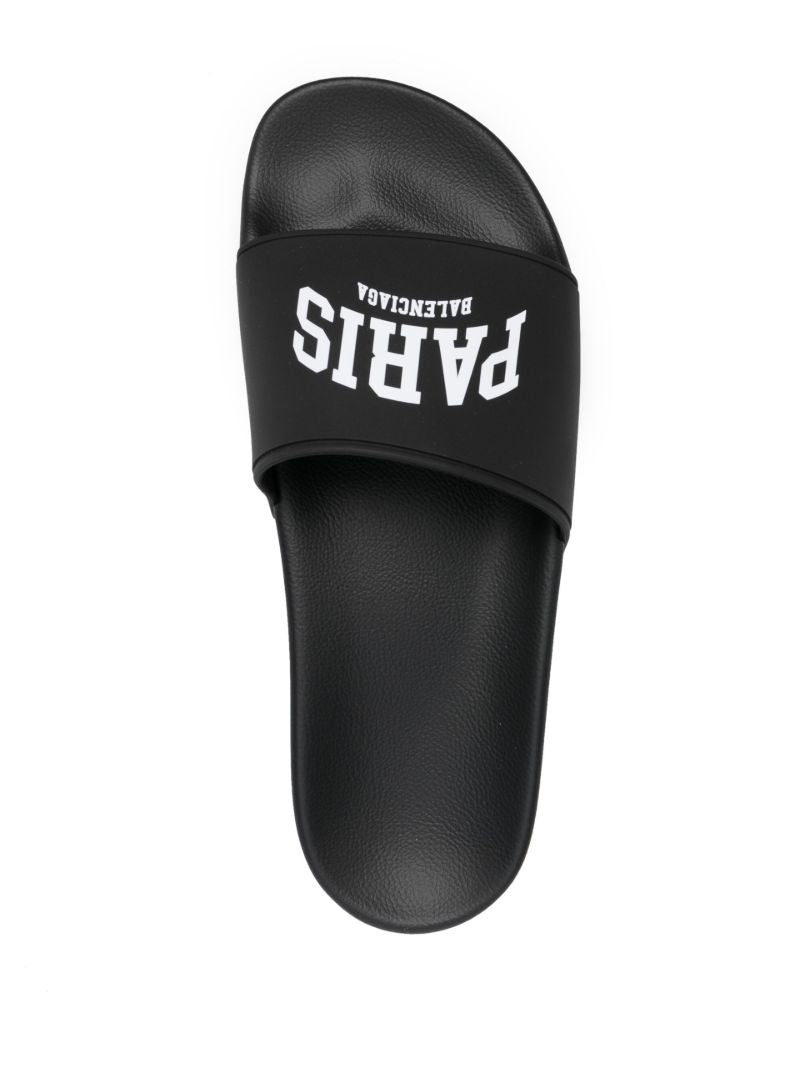 Black Logo Print Rubber Slides