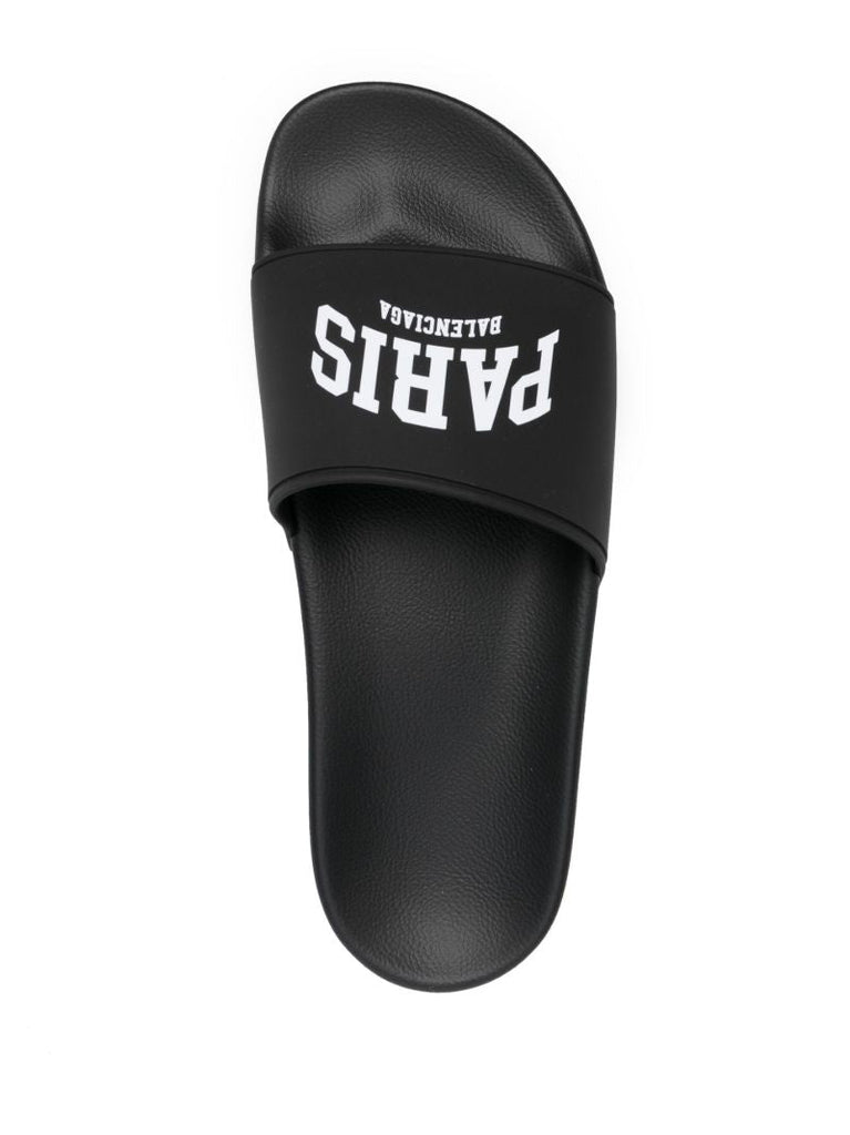 Black Logo Print Rubber Slides