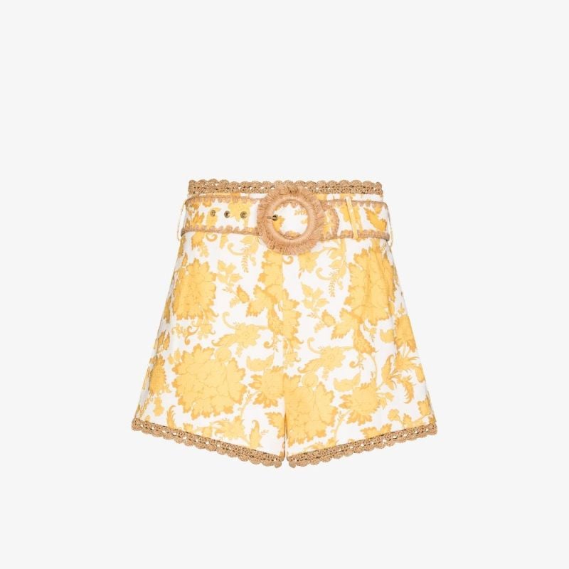 Postcard Belted Floral Print Cotton Shorts