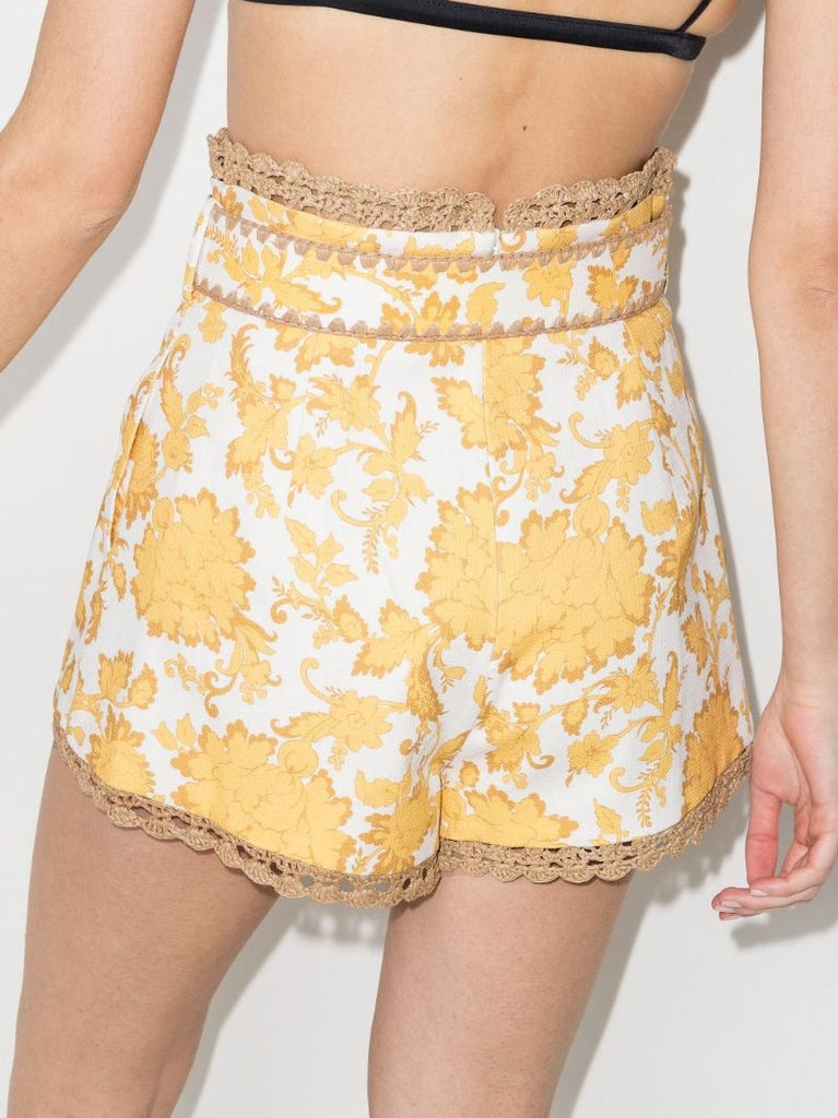 Postcard Belted Floral Print Cotton Shorts