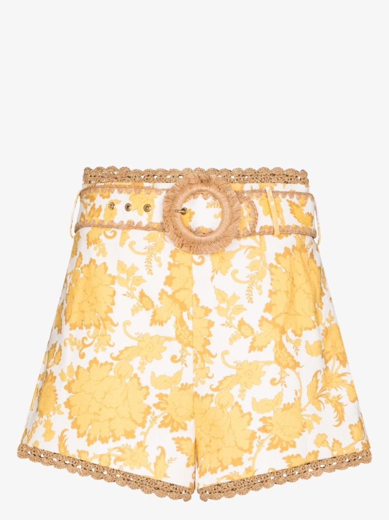 Postcard Belted Floral Print Cotton Shorts