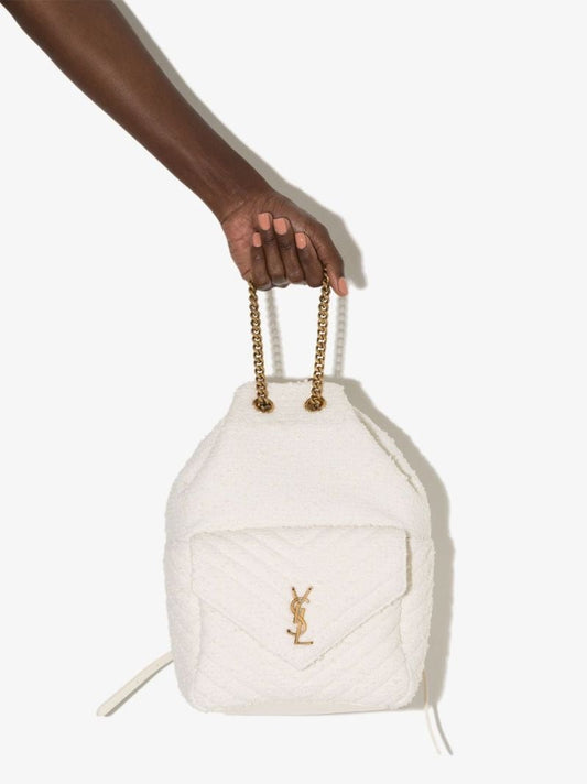 White Joe Tweed BouclÃ_x0083_Â© Leather Backpack