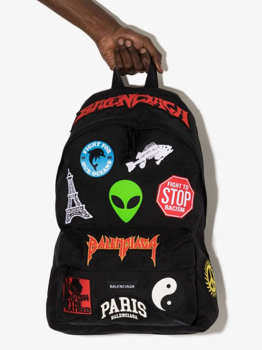 Black Explorer Patch Canvas Backpack