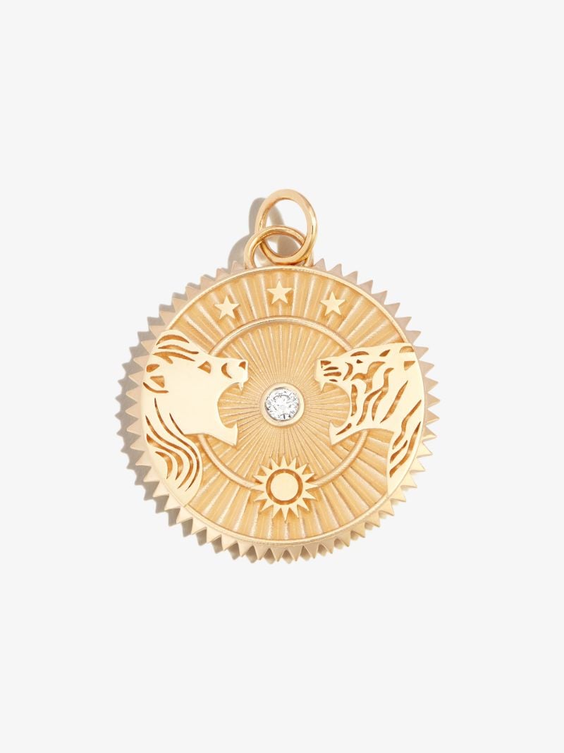 18k Yellow Gold Strength Large Specialty Diamond Medallion Charm