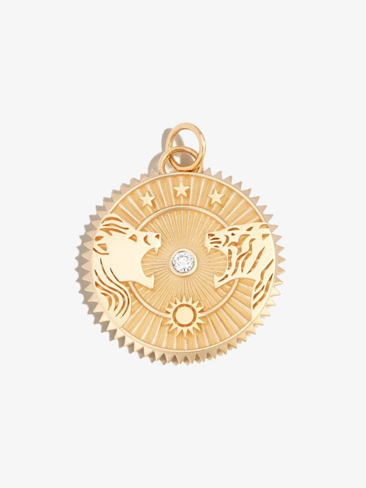 18k Yellow Gold Strength Large Specialty Diamond Medallion Charm