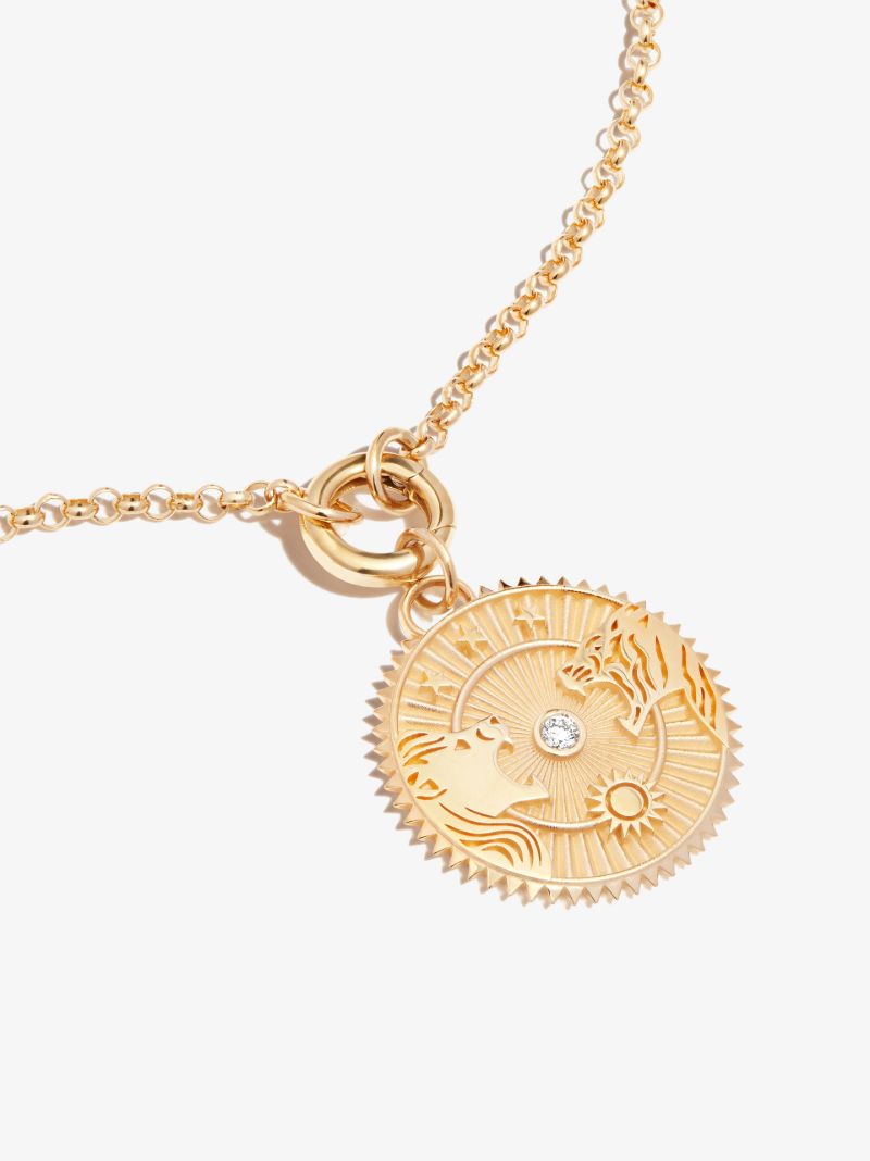 18k Yellow Gold Strength Large Specialty Diamond Medallion Charm
