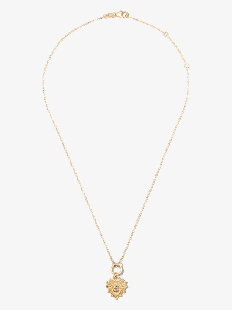 18k Yellow Gold S Initial Mini Heart Thread Chain Diamond Necklace