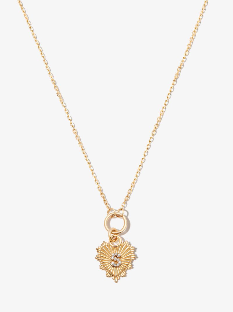 18k Yellow Gold S Initial Mini Heart Thread Chain Diamond Necklace