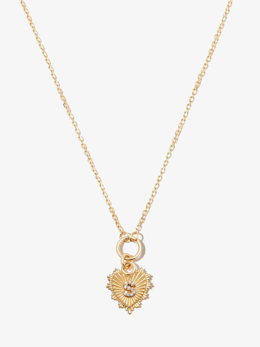 18k Yellow Gold S Initial Mini Heart Thread Chain Diamond Necklace