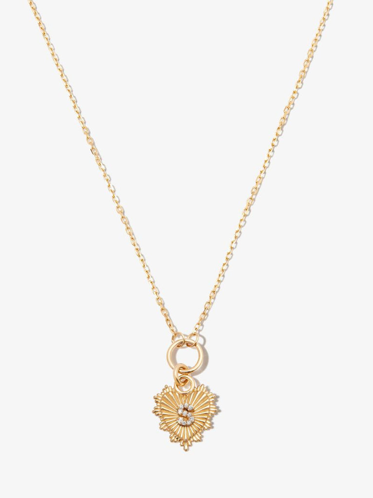 18k Yellow Gold S Initial Mini Heart Thread Chain Diamond Necklace