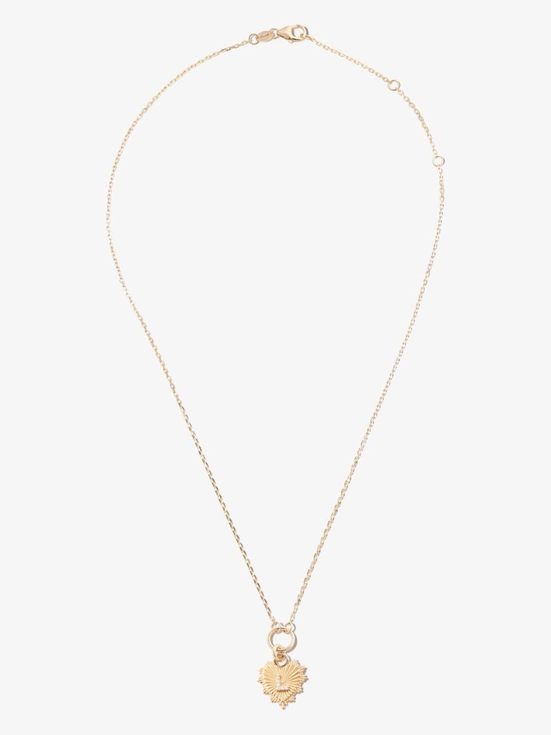18k Yellow Gold L Initial Mini Heart Thread Chain Diamond Necklace