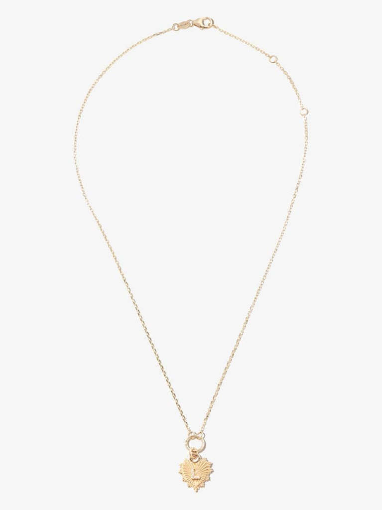 18k Yellow Gold L Initial Mini Heart Thread Chain Diamond Necklace