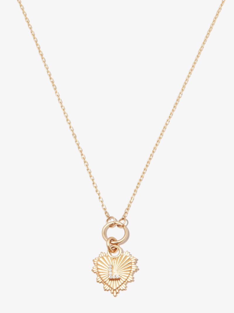 18k Yellow Gold L Initial Mini Heart Thread Chain Diamond Necklace