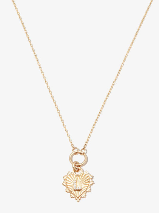18k Yellow Gold L Initial Mini Heart Thread Chain Diamond Necklace