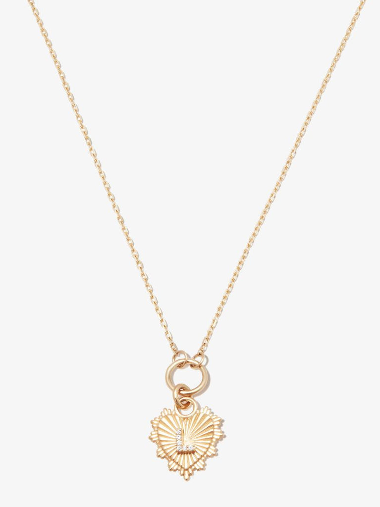 18k Yellow Gold L Initial Mini Heart Thread Chain Diamond Necklace