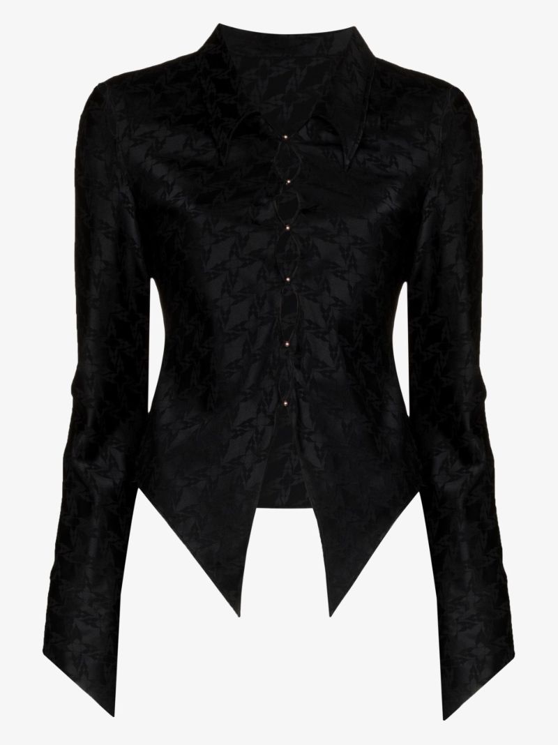 Jacquard Pattern Cutout Silk Shirt