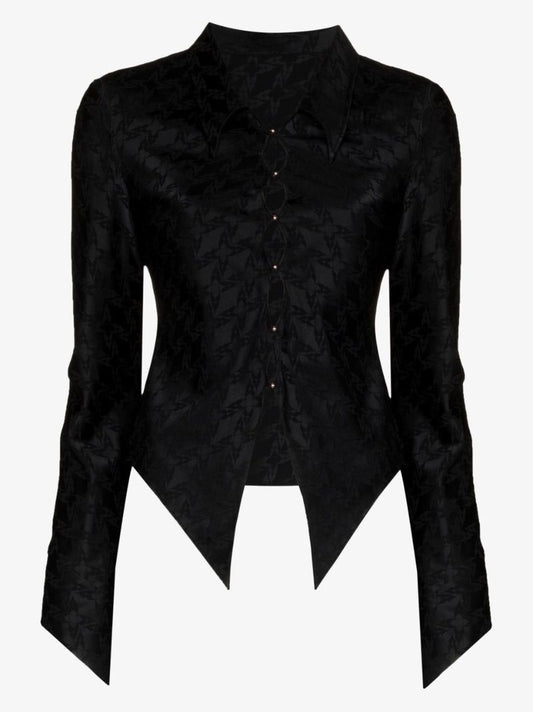 Jacquard Pattern Cutout Silk Shirt