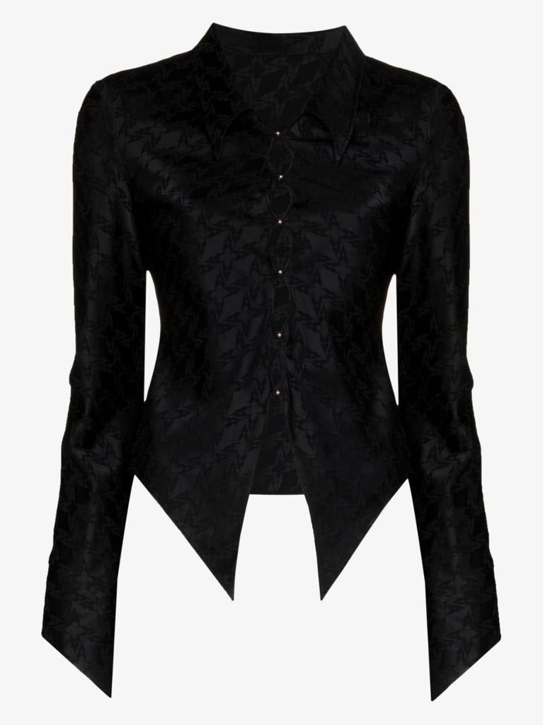 Jacquard Pattern Cutout Silk Shirt
