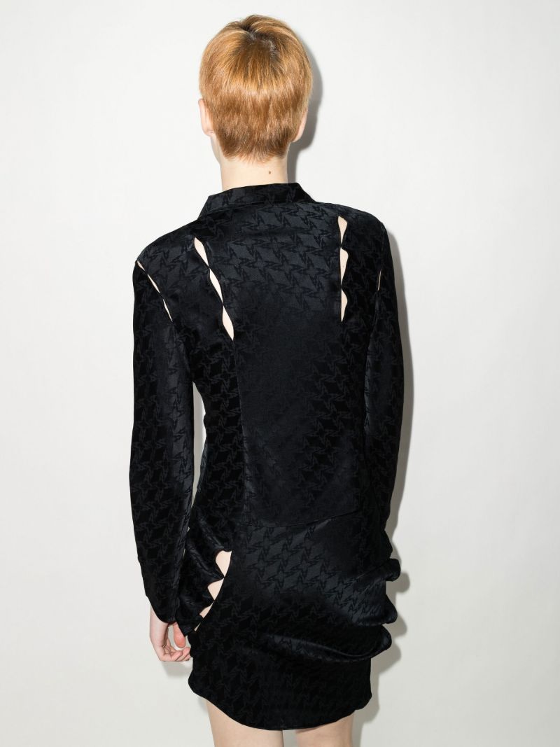 Jacquard Pattern Cutout Silk Shirt