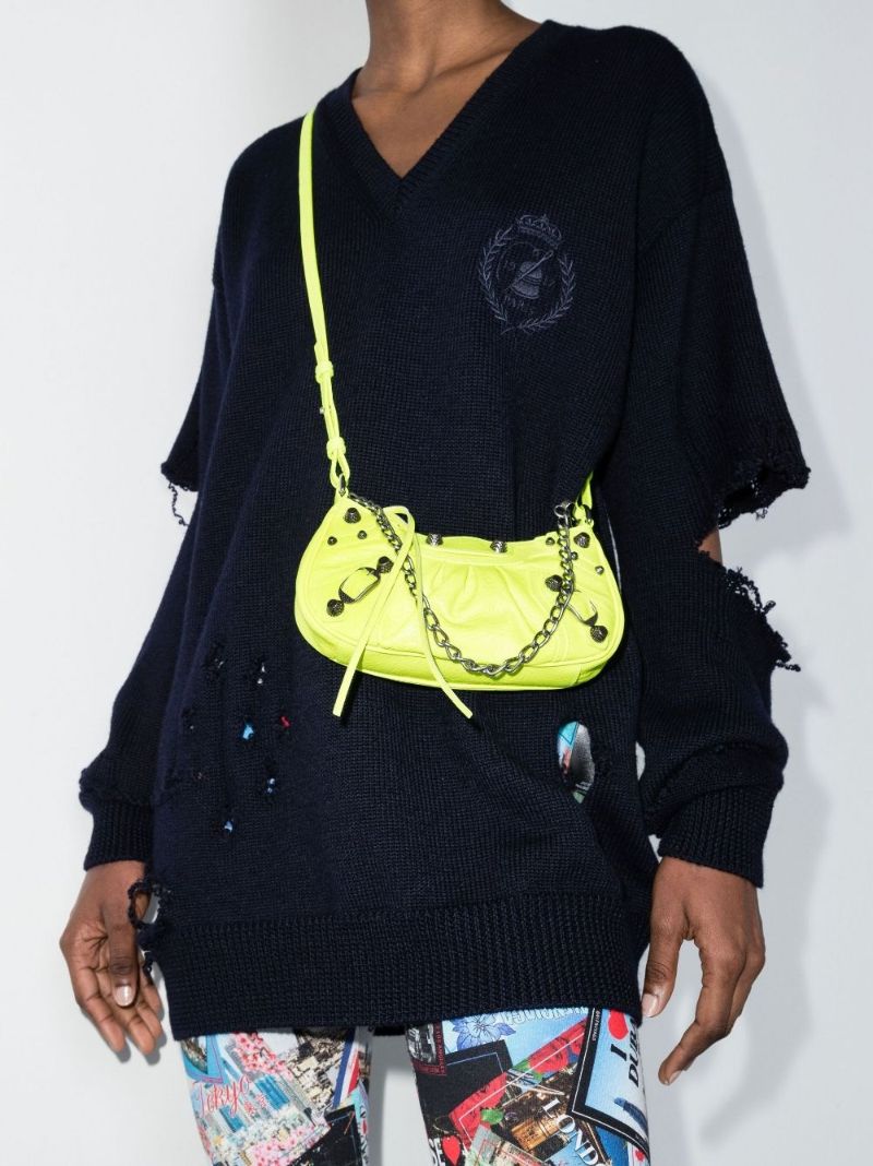 Yellow Le Cagole Mini Leather Shoulder Bag