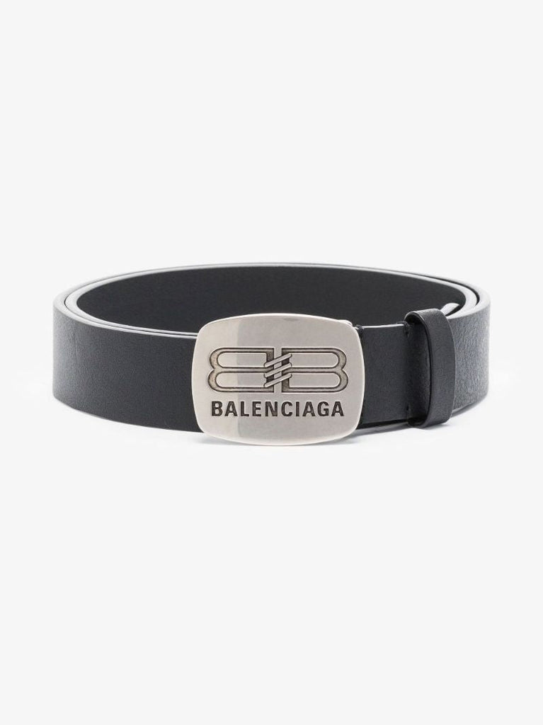 Black Rounded Logo Leather Belt