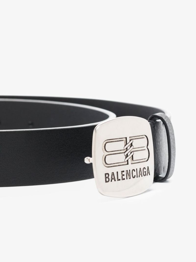 Black Rounded Logo Leather Belt