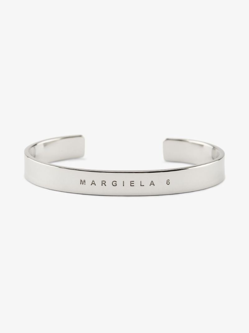 Silver Tone Logo Engraved Cuff Bracelet