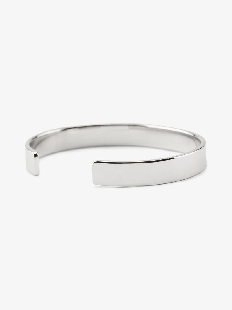 Silver Tone Logo Engraved Cuff Bracelet