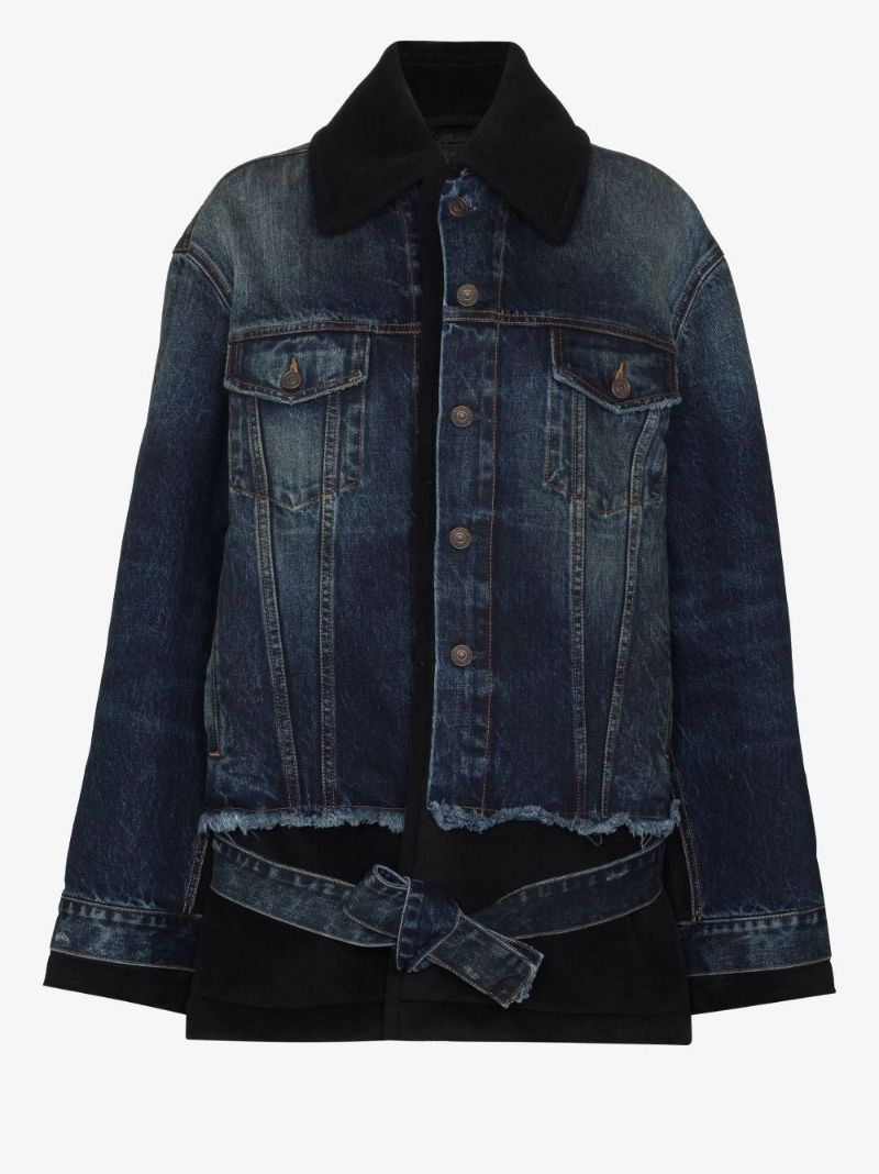 Blue Layered Tie-front Denim Coat