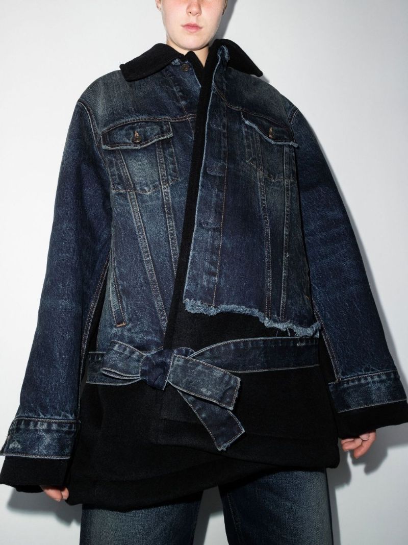 Blue Layered Tie-front Denim Coat