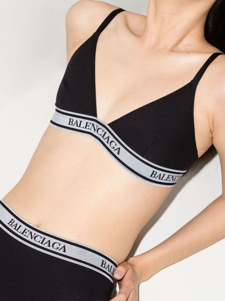 Black Logo Tape Cotton Bralette