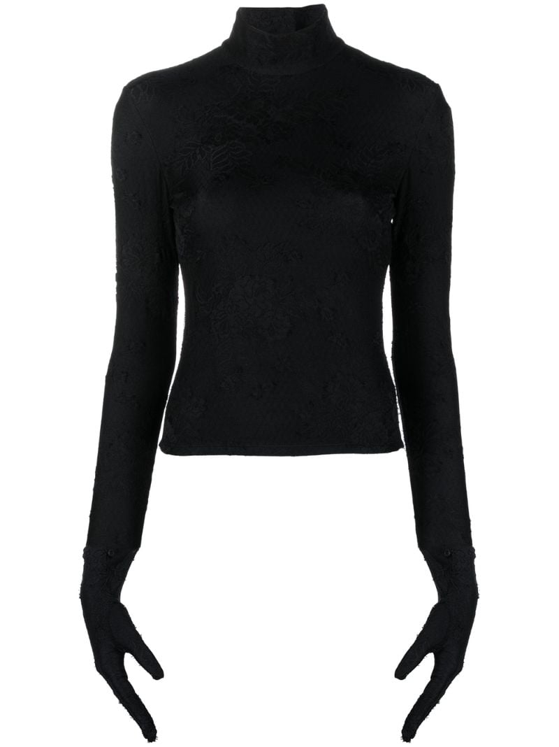 Black Mock-neck Lace Top