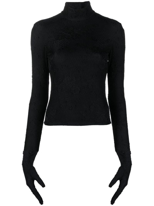 Black Mock-neck Lace Top