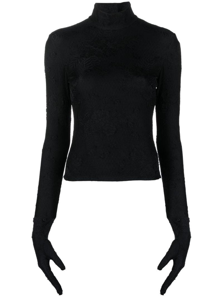 Black Mock-neck Lace Top