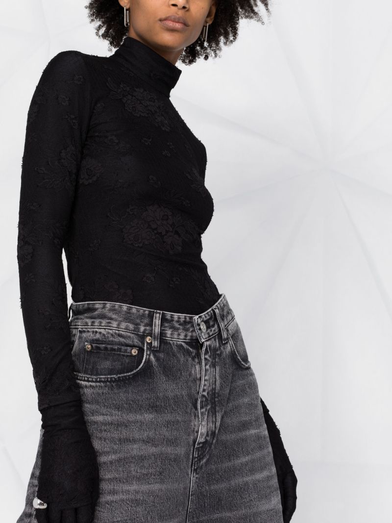 Black Mock-neck Lace Top