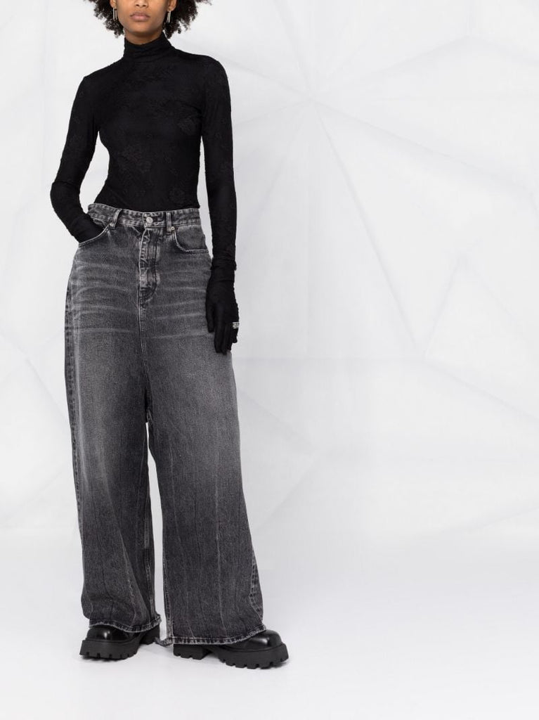 Black Mock-neck Lace Top