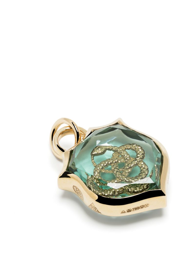 18k Yellow Gold Snake Crest Quartz Pendant