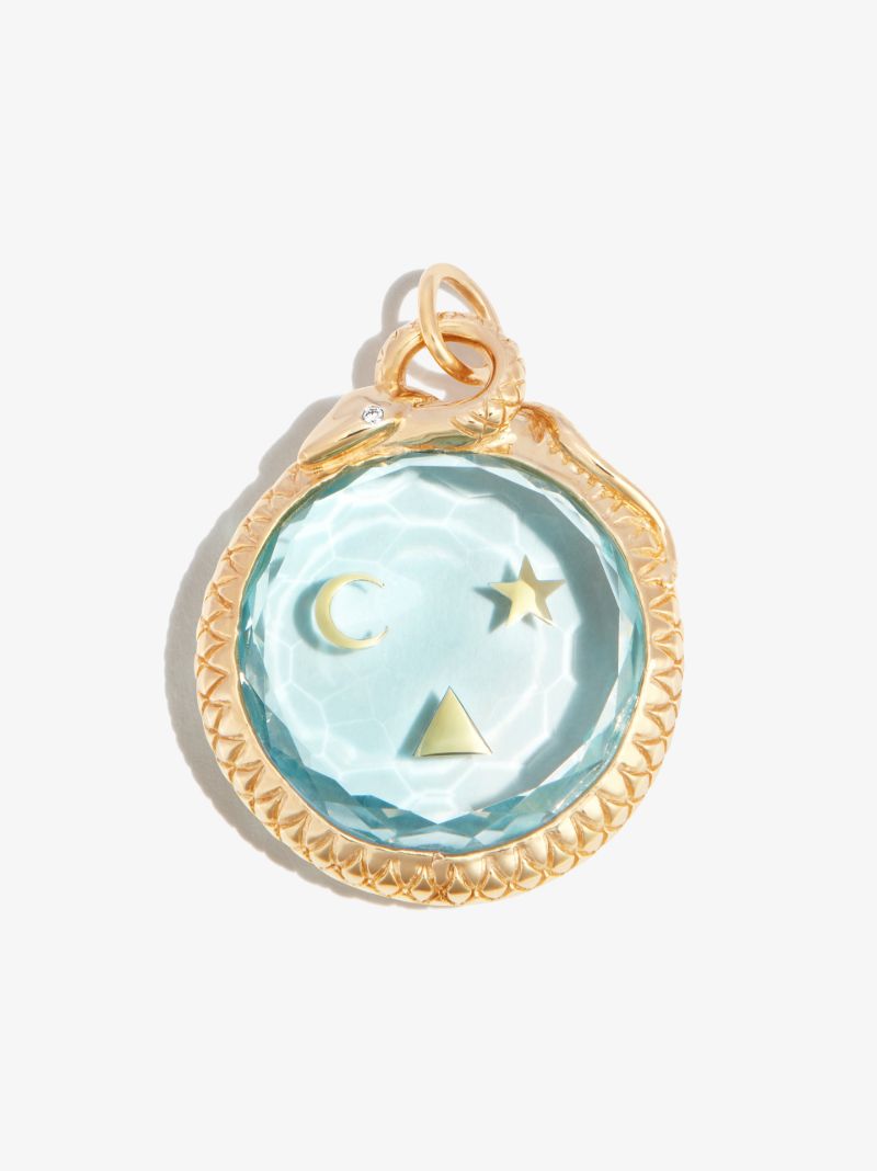 18k Yellow Gold Wholeness Large Sealed Gemstone Topaz Charm