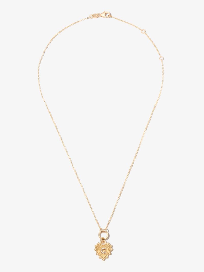 18k Yellow Gold C Initial Mini Heart Thread Chain Diamond Necklace