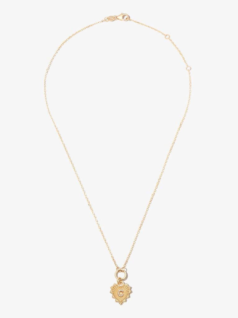18k Yellow Gold C Initial Mini Heart Thread Chain Diamond Necklace