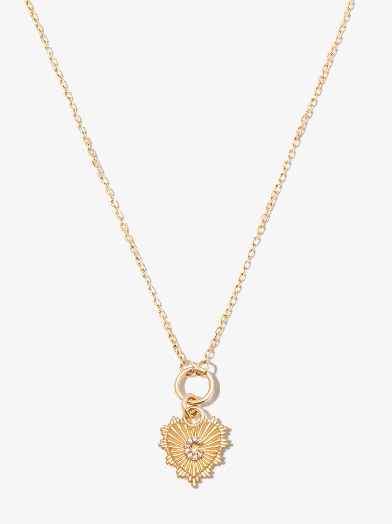 18k Yellow Gold C Initial Mini Heart Thread Chain Diamond Necklace